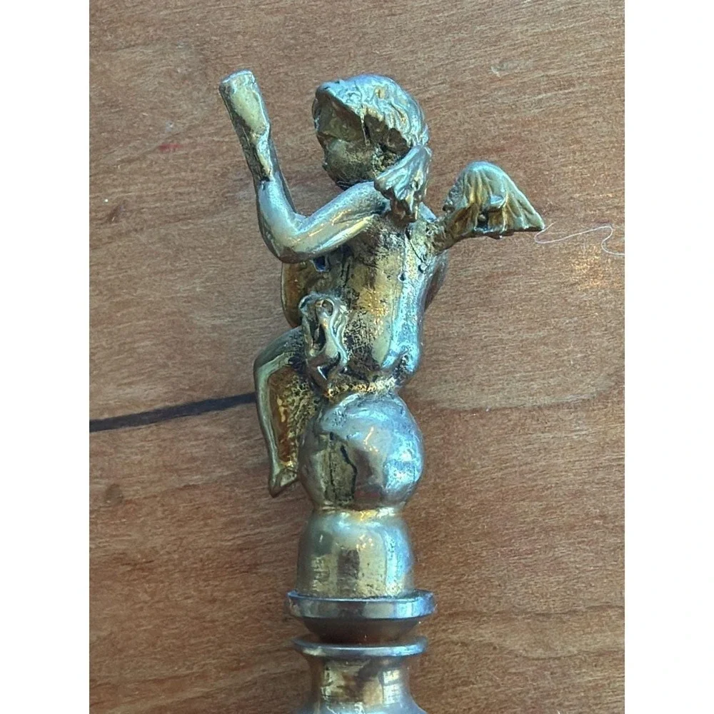 Vintage Solid Brass Cherub Playing Lute Lamp Finial